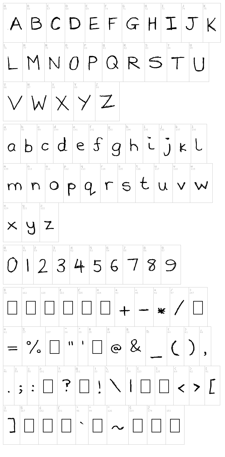 Lost and Found font map